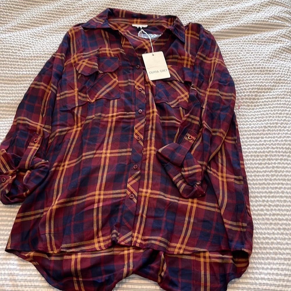 Olivia Grey plaid button up tunic